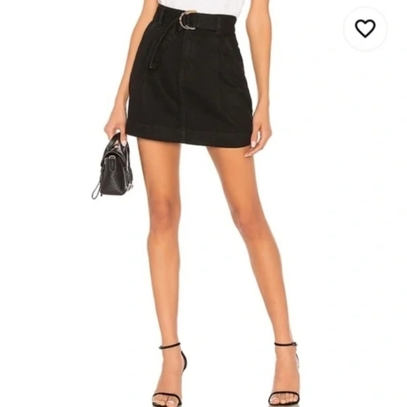 Free People Jade Rigid Denim Black Belted Mini Skirt 28 - Picture 2 of 9